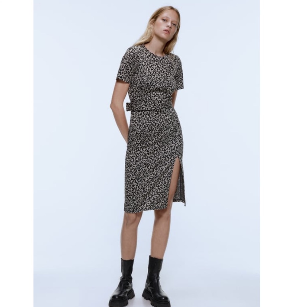 Textured weave dress with belt